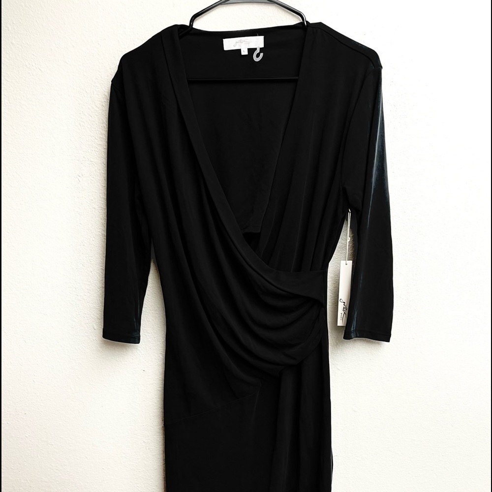 NEW Large GOTTEX Studio Soft Knit Pullover‎ Dress w/Asymmetrical Hem Black
